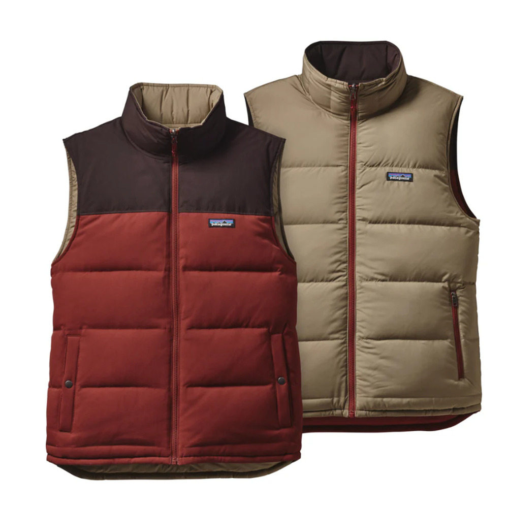 Patagonia Reversible Bivy Puffer Vest Mens XL Red Brown 600 FIll Duck Down Heavy